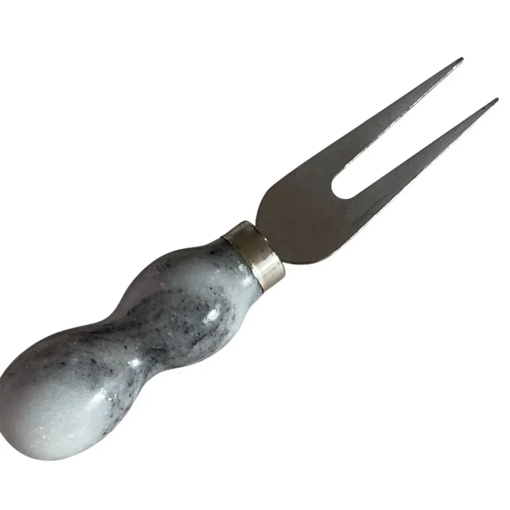 Cheese Spreader Charcuterie Set Gray/White Polished Marble Stainless Steel 5.5
